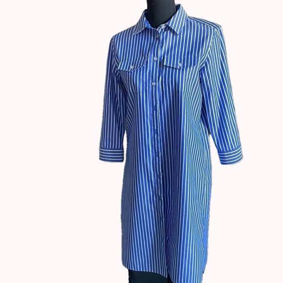 Jones New York Dress Women Size S Blue White Striped Button Front Shirt Dress - Picture 4 of 12